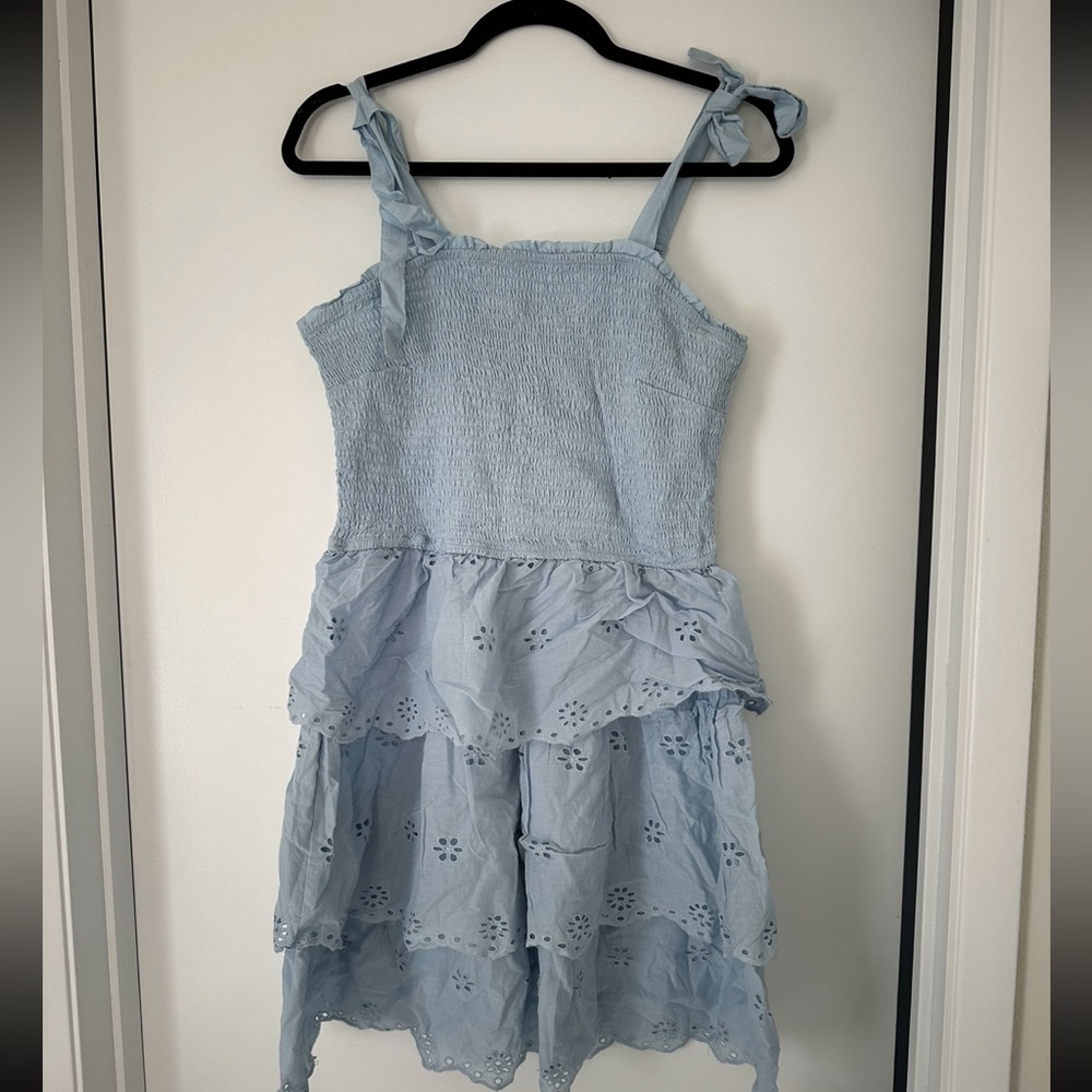 Sincerely Jules Blue Ribbon Tie Tiered Dress